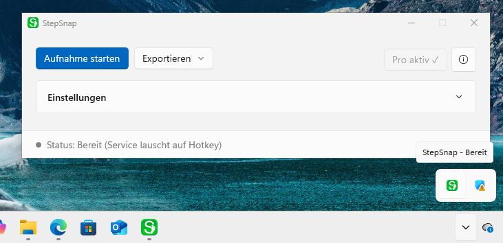 Das Hauptfenster von StepSnap